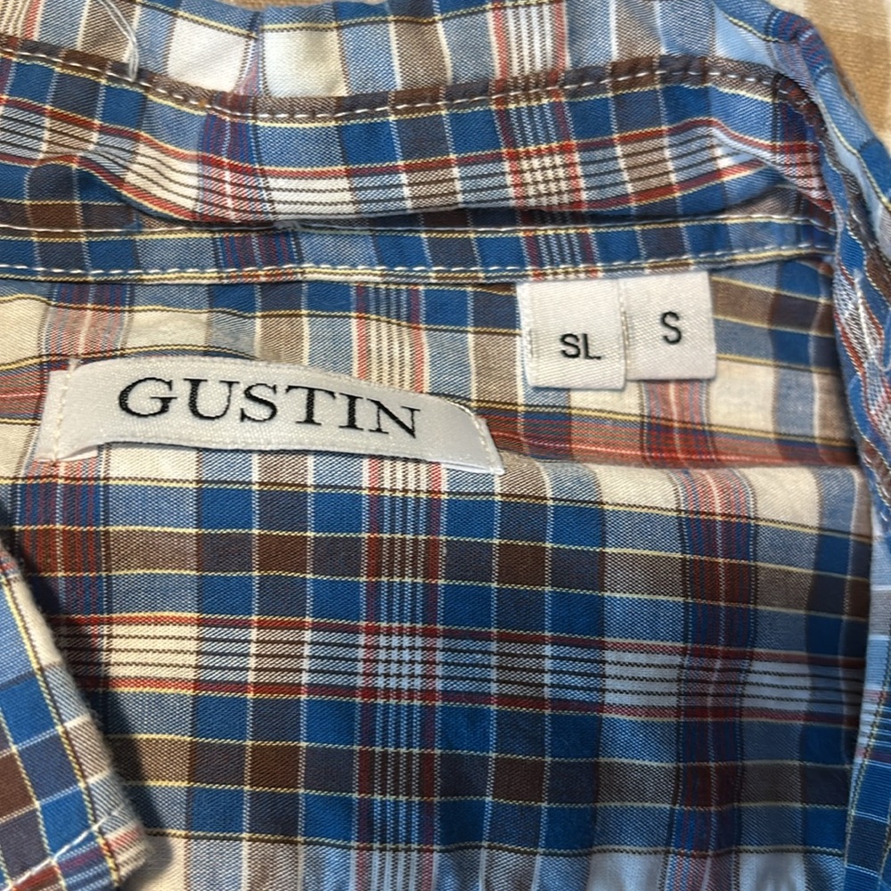 Gustin Plaid Button-Down Shirt in Blue, Brown, White - Picture 7 of 8